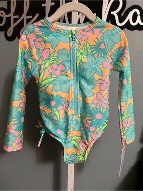 Cat & Jack Long-Sleeve Floral Zip Front Swimsuit NWT